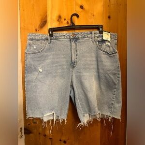 Terra & Sky High Rise Destructed Hem Bermuda Shorts Light Wash Size 24 W